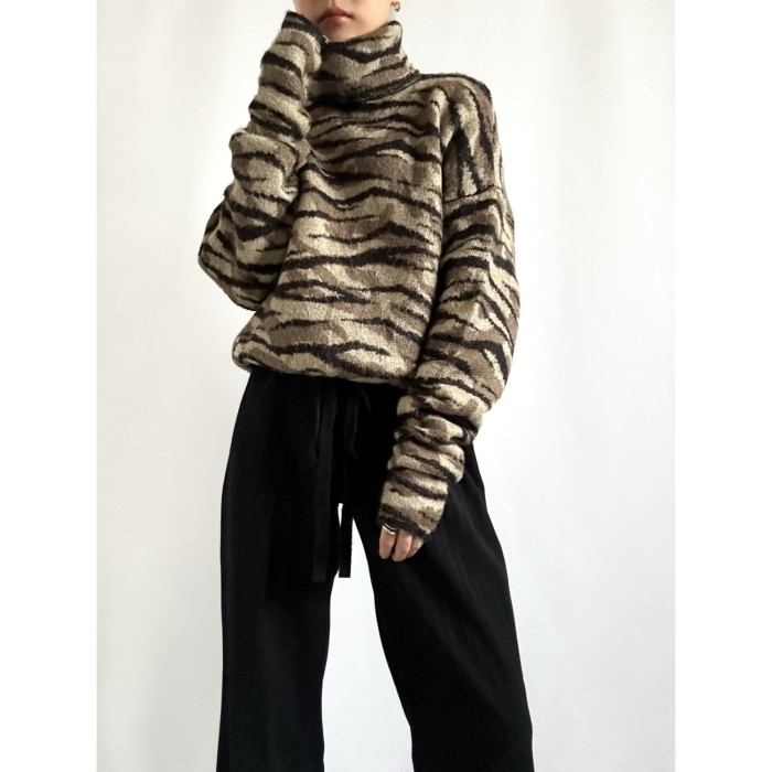 90s zebra drawstring knit     ゼブラ柄 ドローストリングニット | Vintage.City 古着屋、古着コーデ情報を発信