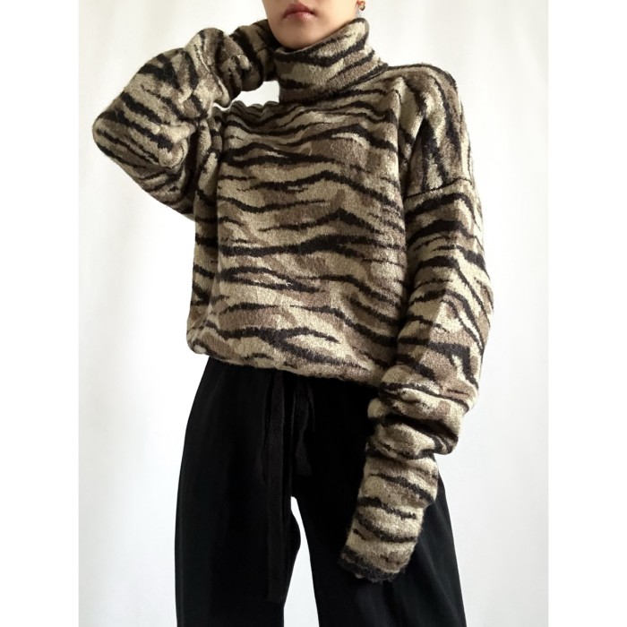 90s zebra drawstring knit     ゼブラ柄 ドローストリングニット | Vintage.City 古着屋、古着コーデ情報を発信