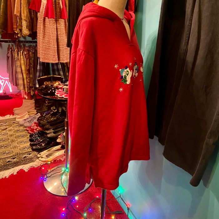 クリスマス柄スウェット 雪だるま 赤 プルオーバーパーカー | Vintage.City 빈티지숍, 빈티지 코디 정보