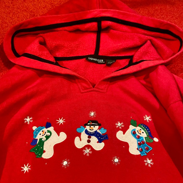 クリスマス柄スウェット 雪だるま 赤 プルオーバーパーカー | Vintage.City 古着屋、古着コーデ情報を発信
