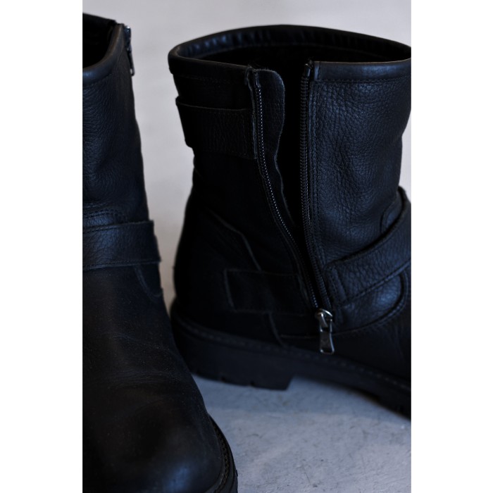 Vintage Side Zip Black Leather Belt Boots Made in SPAIN | Vintage.City 古着屋、古着コーデ情報を発信