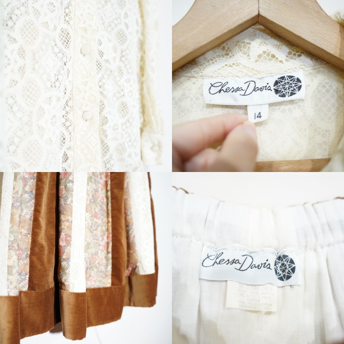 *SPECIAL ITEM* USA VINTAGE Chessa Davis LACE VELOUR DESIGN SET UP/アメリカ古着レースベロアデザインセットアップ | Vintage.City 古着屋、古着コーデ情報を発信
