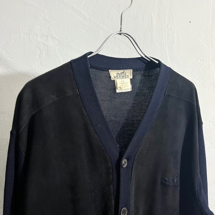OLD HERMES Wool Cardigan "Ovine Lether" | Vintage.City 古着屋、古着コーデ情報を発信