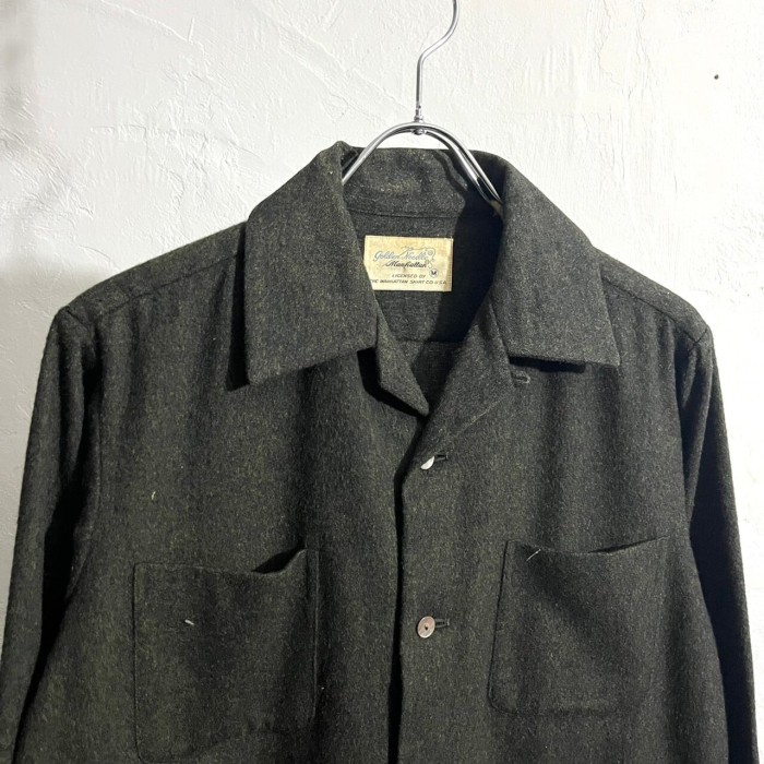 60s Golden Needle Open Collar Wool Shirt | Vintage.City 古着屋、古着コーデ情報を発信