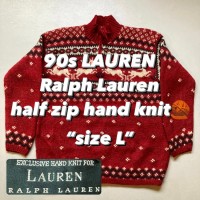 90s LAUREN Ralph Lauren half zip hand knit🧶 “size L” 90年代 ローレンラルフローレン ハーフジップ ハンドニット 手編み | Vintage.City 빈티지숍, 빈티지 코디 정보