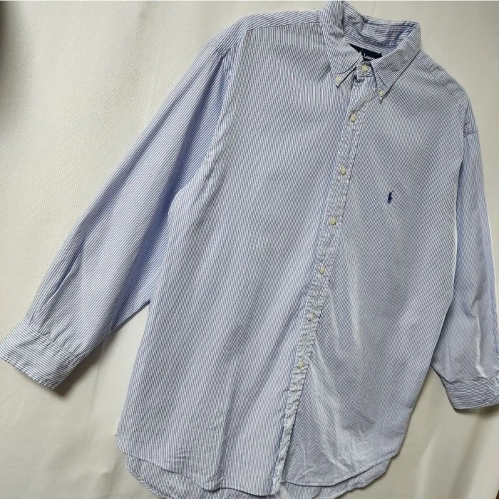 90s ラルフローレン　BDシャツ　長袖 ストライプ　青　白　サイズXL相当 | Vintage.City 빈티지숍, 빈티지 코디 정보