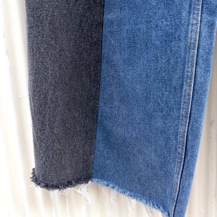 【"CUSTOM" 再構築 blue × black bicolor wide denim pants】 | Vintage.City 古着屋、古着コーデ情報を発信
