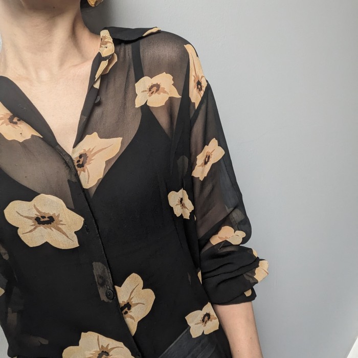 Flower print sheer blouse | Vintage.City 빈티지숍, 빈티지 코디 정보