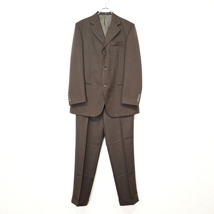 EU VINTAGE BROWN COLOR 3B DESIGN SET UP SUIT MADE IN ITALY/ヨーロッパ古着ブラウンカラー3ボタンデザインセットアップスーツ | Vintage.City 빈티지숍, 빈티지 코디 정보
