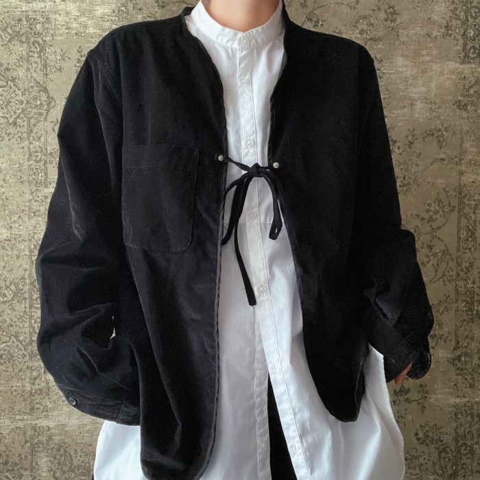 スリーピングシャツオーバーサイズコーデュロイチャイナコットンシャツ黒羽織りメンズ | Vintage.City 古着屋、古着コーデ情報を発信