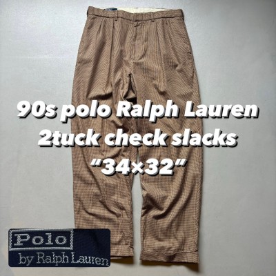 90s polo Ralph Lauren 2tuck check slacks “34×32” 90年代 ラルフローレン 2タックスラックス チェックパンツ 千鳥格子 | Vintage.City 古着屋、古着コーデ情報を発信