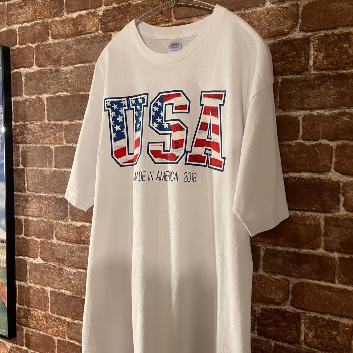 18’ USA製 “USA” 星条旗 フロントロゴ プリントTシャツ  白T | Vintage.City 古着屋、古着コーデ情報を発信