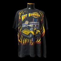 90s All over fire pattern car print T-shirt | Vintage.City 古着屋、古着コーデ情報を発信