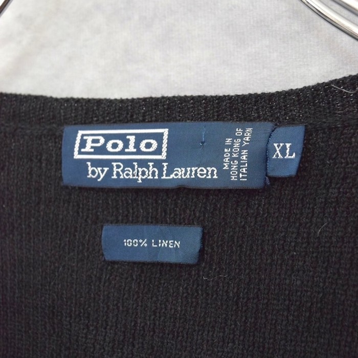 old " polo ralph lauren " 100% black linen v-neck knit | Vintage.City 古着屋、古着コーデ情報を発信