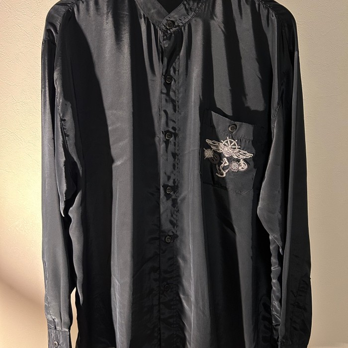 【ST.BRUNO】バンドカラーサテンシャツ 刺繍ロゴ XLsize相当 | Vintage.City 빈티지숍, 빈티지 코디 정보