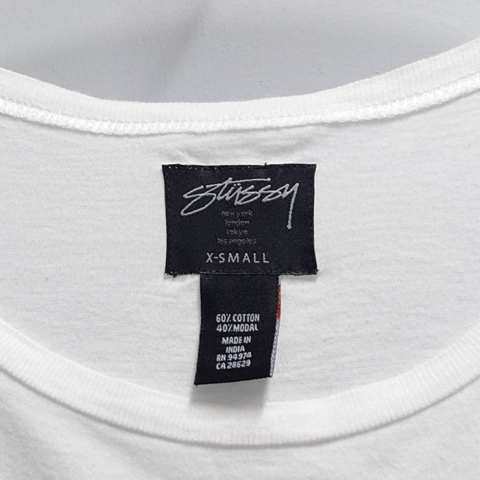 STUSSY ロゴプリント Uネック Tシャツ ホワイト XS 半袖 | Vintage.City 古着屋、古着コーデ情報を発信