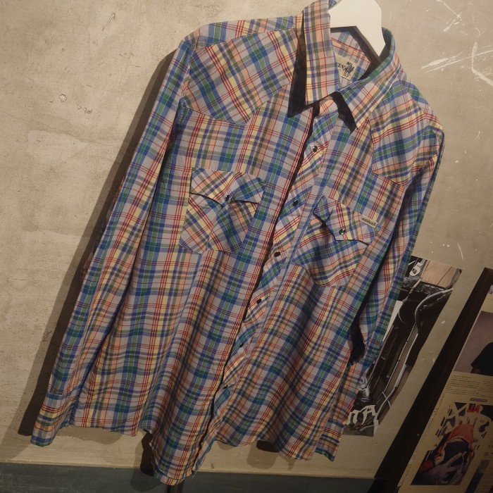 ROEBUCKS(ローバックス)　ウエスタンシャツ　Lサイズ　ブルー系　コットン、ポリ　KOREA　2773 | Vintage.City 古着屋、古着コーデ情報を発信