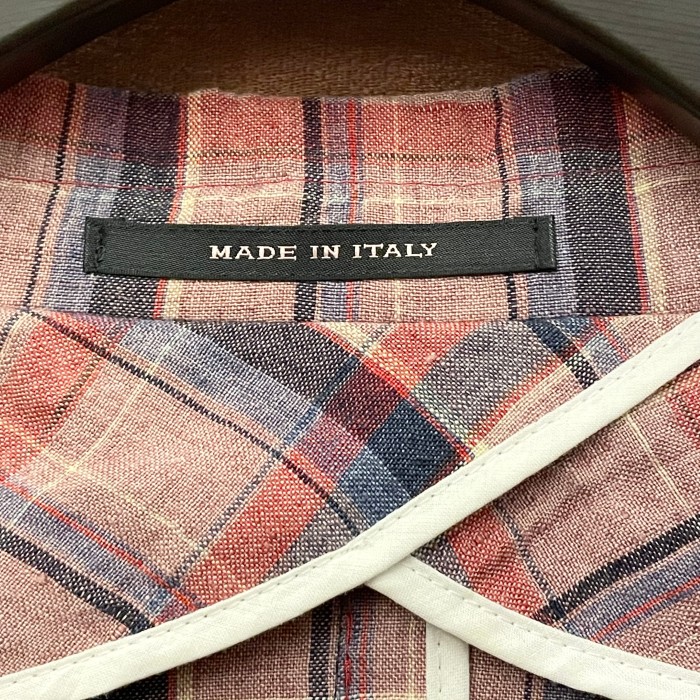 MADE IN ITALY製 PINO LERARIO 0205 チェック柄リネンテーラードジャケット ピンク 46サイズ | Vintage.City 古着屋、古着コーデ情報を発信