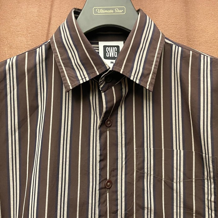 MADE IN JAPAN製 SWAGGER 長袖ストライプシャツ ブラウン Mサイズ | Vintage.City 古着屋、古着コーデ情報を発信