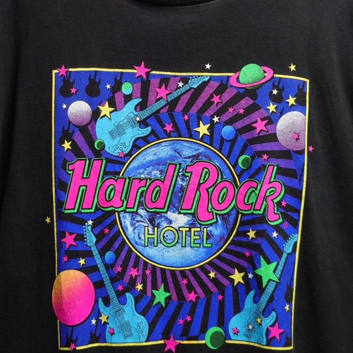 90’s Hard Rock HOTEL “LAS VEGAS” USA製 スペースプリント Tシャツ ブラック L/XL 半袖 | Vintage.City 빈티지숍, 빈티지 코디 정보