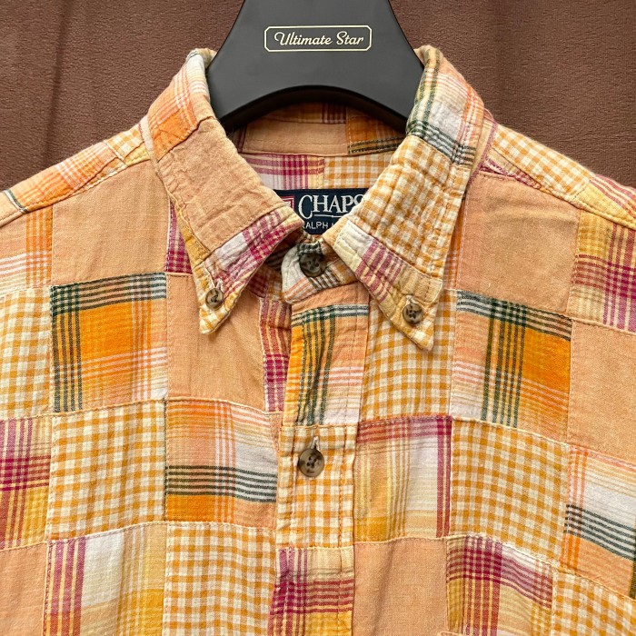 90s CHAPS RALPH LAUREN 半袖ボタンダウンパッチワークシャツ オレンジ Mサイズ | Vintage.City 古着屋、古着コーデ情報を発信