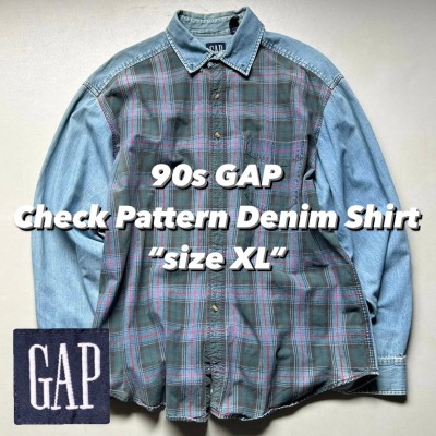 90s GAP Check Pattern Denim Shirt “size XL”  90年代 ギャップ チェックパターン デニムシャツ ダンガリーシャツ オールドギャップ | Vintage.City 빈티지숍, 빈티지 코디 정보