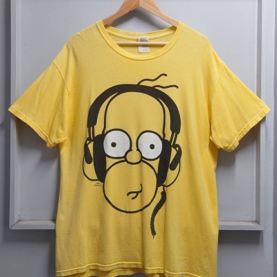 2009’s The Simpsons Big Face Headphones Tシャツ イエロー L 半袖 2000年代 | Vintage.City 古着屋、古着コーデ情報を発信