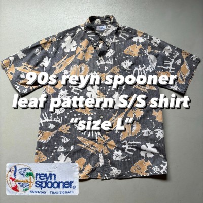 90s reyn spooner leaf pattern S/S shirt “size L” 90年代 レインスプーナー 葉柄 半袖シャツ ボタンダウンシャツ グレーベース | Vintage.City 빈티지숍, 빈티지 코디 정보