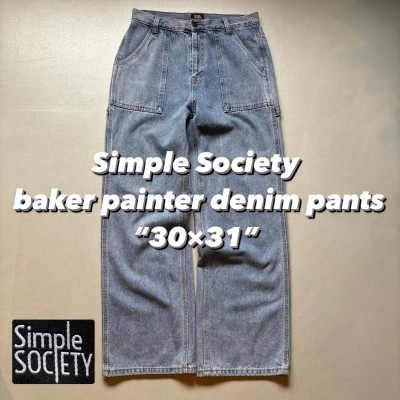 Simple Society baker painter denim pants “30×31” シンプルソサイエティー ベイカーパンツ ペインターパンツ デニム レーヨン混 | Vintage.City 빈티지숍, 빈티지 코디 정보