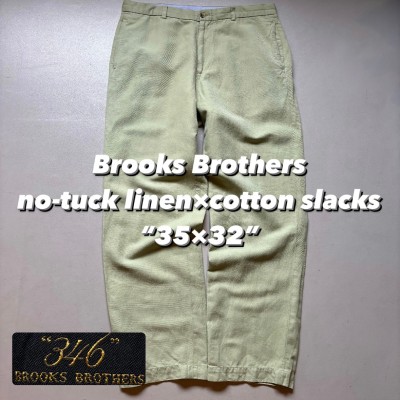 Brooks Brothers no-tuck linen×cotton slacks “35×32” ブルックスブラザーズ ノータックスラックス リネンコットン 黄緑 | Vintage.City 古着屋、古着コーデ情報を発信