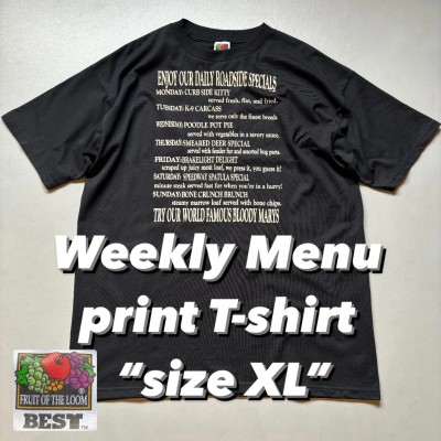 Weekly Menu print T-shirt “size XL” 週間メニュー プリントTシャツ | Vintage.City 빈티지숍, 빈티지 코디 정보