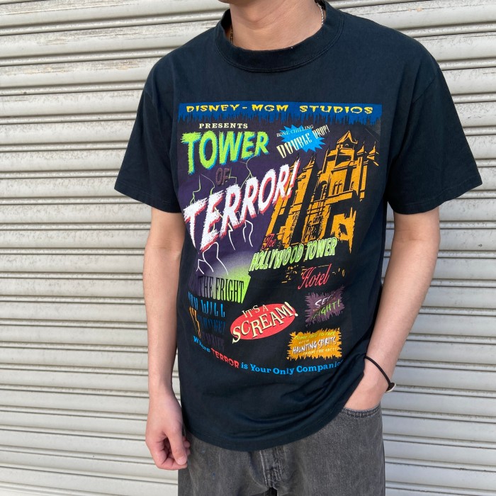 カラーブラックディズニー　タワー・オブ・テラー黒Tシャツ　 90s 　USA製