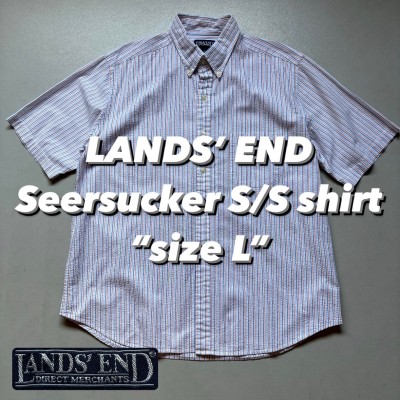 LANDS’ END Seersucker S/S shirt “size L” ランズエンド 半袖シャツ シアサッカー マルチカラー ストライプ | Vintage.City 빈티지숍, 빈티지 코디 정보