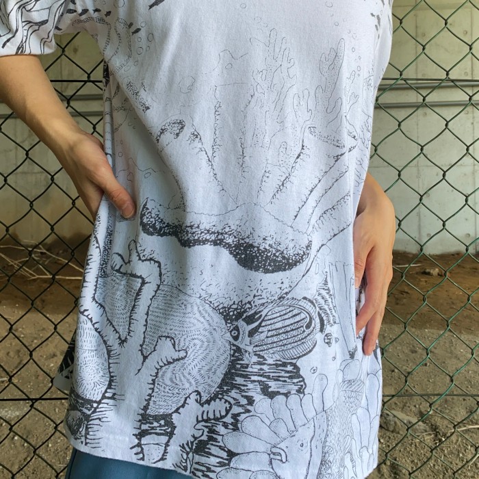 90's / fish print t-shirt | Vintage.City 빈티지숍, 빈티지 코디 정보