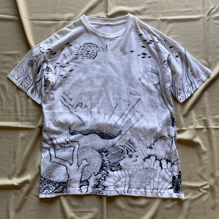 90's / fish print t-shirt | Vintage.City 빈티지숍, 빈티지 코디 정보