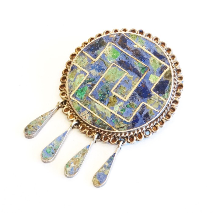 70s Vintage Mexican jewelry turquoise × lapis lazuli silver design brooch & pendant top | Vintage.City 빈티지숍, 빈티지 코디 정보