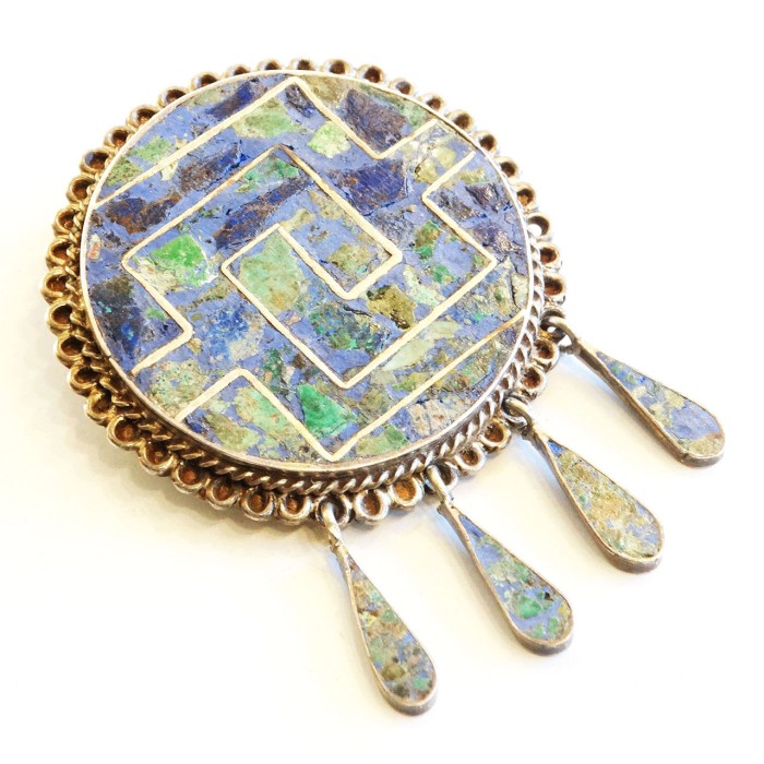 70s Vintage Mexican jewelry turquoise × lapis lazuli silver design brooch & pendant top | Vintage.City 古着屋、古着コーデ情報を発信