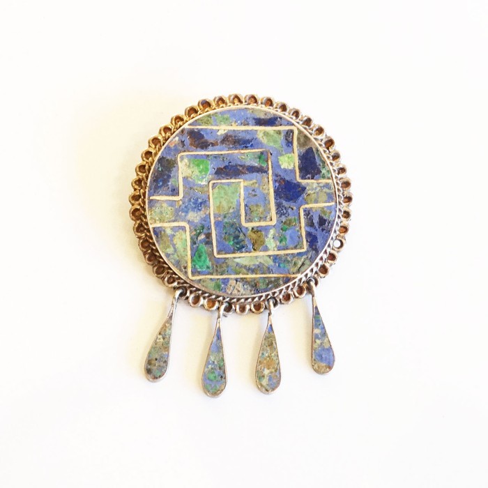 70s Vintage Mexican jewelry turquoise × lapis lazuli silver design brooch & pendant top | Vintage.City 빈티지숍, 빈티지 코디 정보