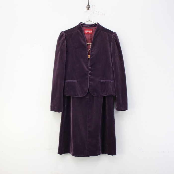 USA VINTAGE VELOUR DESIGN SET UP SUIT MADE IN USA/アメリカ古着ベロアデザインセットアップスーツ(ジャケットスカート) | Vintage.City 빈티지숍, 빈티지 코디 정보