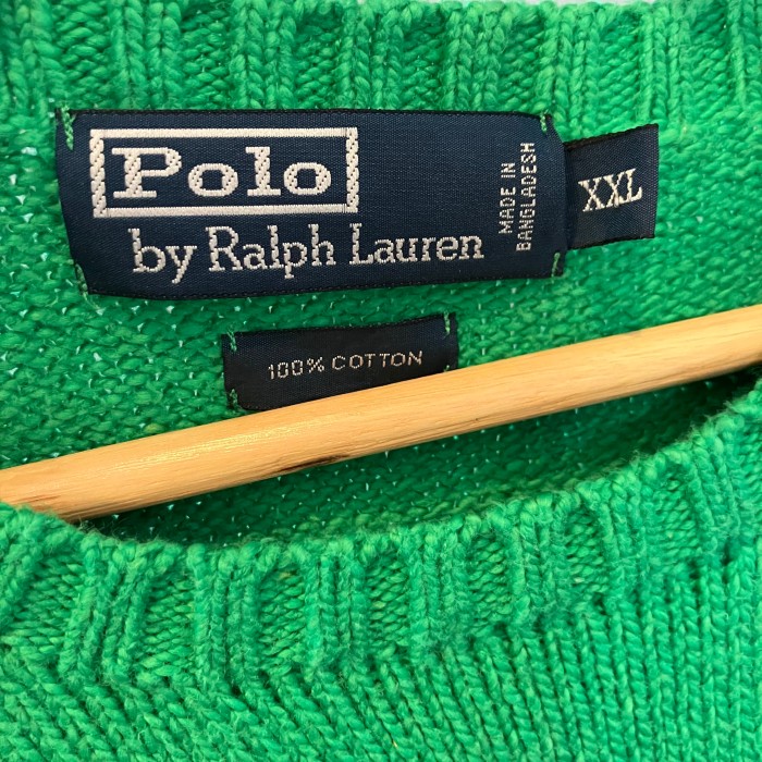 90's POLO by Ralph Lauren ポロ バイ ラルフローレン コットンニット セーター sweater グリーン 緑 XXLサイズ | Vintage.City 古着屋、古着コーデ情報を発信