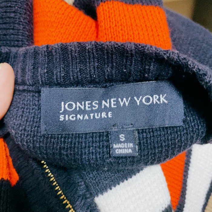 ジョーンズニューヨーク　ニットカーディガン　紺　オレンジ　白　JONES NEW YORK | Vintage.City 古着屋、古着コーデ情報を発信