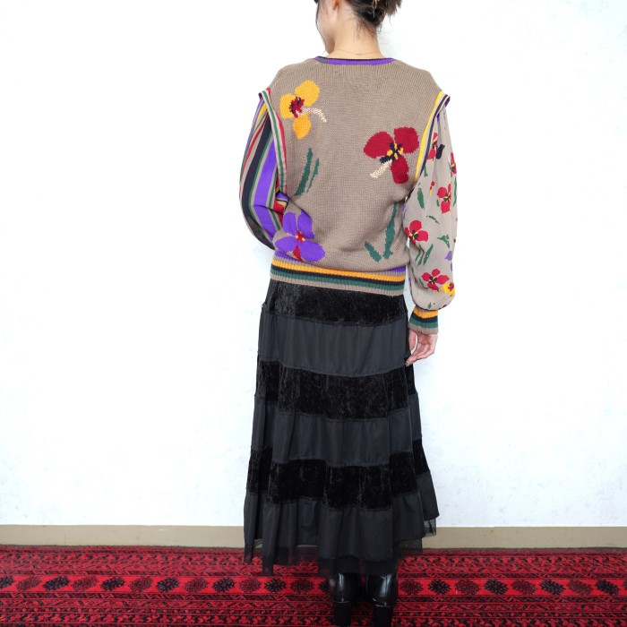 *SPECIAL ITEM* USA VINTAGE Diane Freis MARISA CHRISTINA SAKS FIFTH AVENUE FLOWER PATTERNED KNIT DOCKING RIBBON BLOUSE/アメリカ古着ダイアンフレイス花柄ニットドッキングリボンブラウス | Vintage.City 古着屋、古着コーデ情報を発信