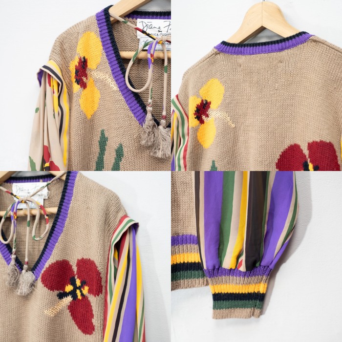 *SPECIAL ITEM* USA VINTAGE Diane Freis MARISA CHRISTINA SAKS FIFTH AVENUE FLOWER PATTERNED KNIT DOCKING RIBBON BLOUSE/アメリカ古着ダイアンフレイス花柄ニットドッキングリボンブラウス | Vintage.City 古着屋、古着コーデ情報を発信
