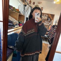 90s Half zip nordic pattern cotton knit | Vintage.City 古着屋、古着コーデ情報を発信