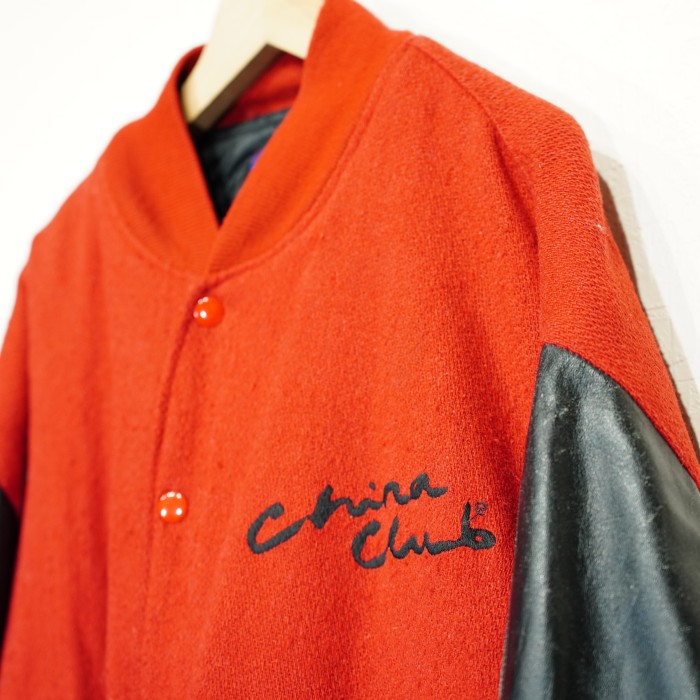 *SPECIAL ITEM* USA VINTAGE China Club DRAGON EMBROIDEY DESIGN LEATHER WOOL STADIUM JUMPER/アメリカ古着ドラゴン刺繍デザインレザーウールスタジャン | Vintage.City 빈티지숍, 빈티지 코디 정보