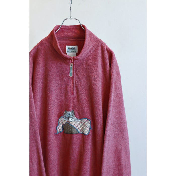 Vintage Cat Embroidery Halfzip Fleece Jacket | Vintage.City Vintage Shops, Vintage Fashion Trends