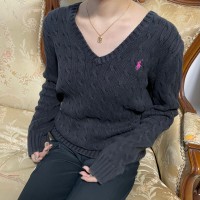 Ralph Laurent Cable Knit Sweater Black Pink | Vintage.City 빈티지숍, 빈티지 코디 정보