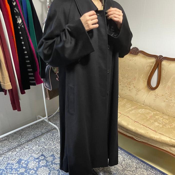 Piacenza Cashmere 100% Long Coat Black made in Italy | Vintage.City 古着屋、古着コーデ情報を発信