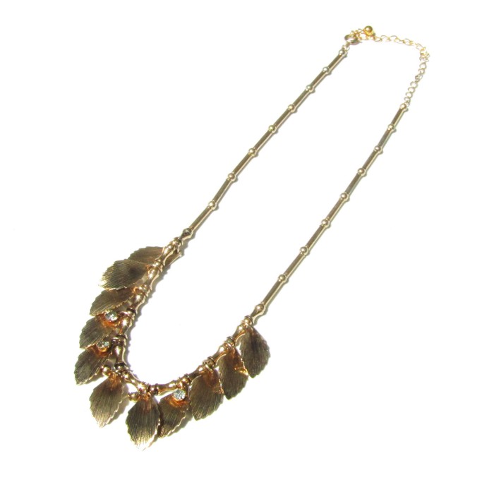 70s Vintage gold tone leaf motif rhinestone necklace | Vintage.City 古着屋、古着コーデ情報を発信