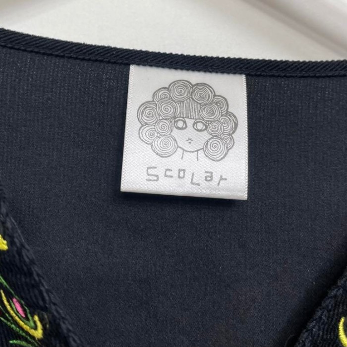 ScoLar スカラー コーデュロイ刺繍シャツワンピース ブラック | Vintage.City 古着屋、古着コーデ情報を発信